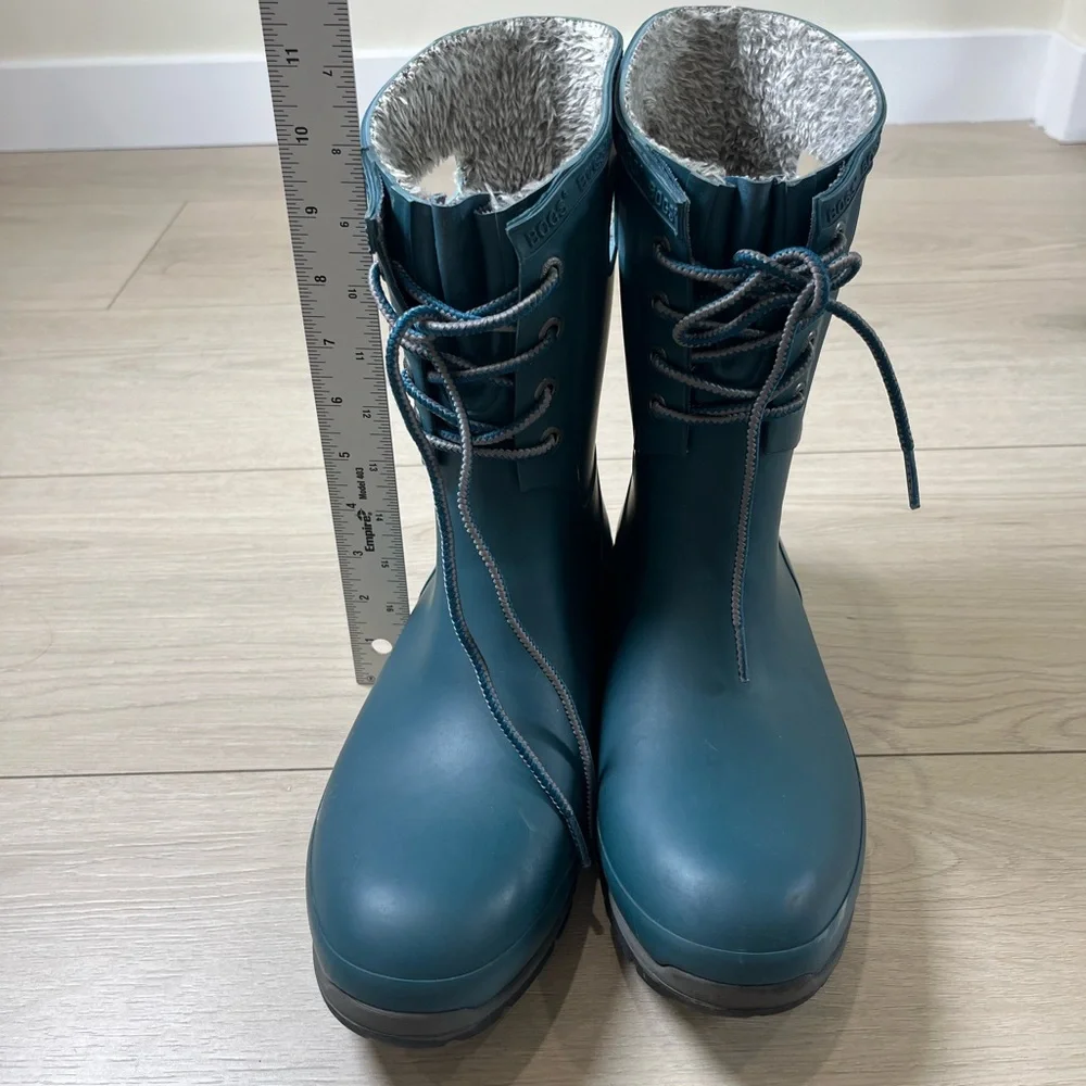 BOGS Amanda Rain Boots With Plush Lining Waterproof Women 9 LaceUp Turquoise - Picture 8 of 13